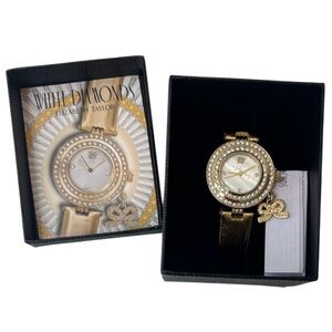 Vintage Watch NEW Elizabeth Taylor White Diamonds White Gold Tone CZ Bow Charm